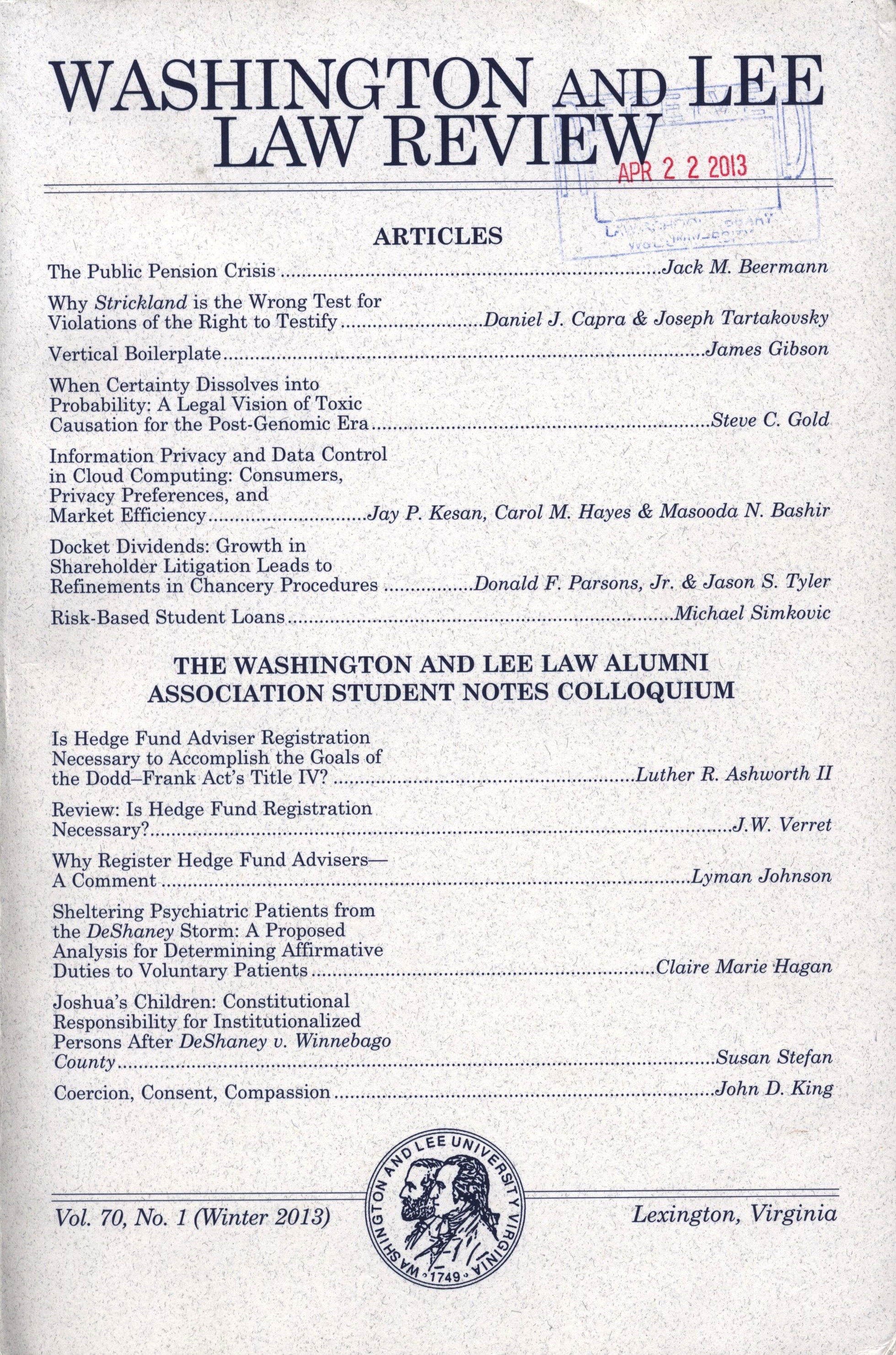 Washington and Lee Law Review Vol 70 Iss 1