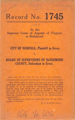 City Of Norfolk V Board Of Supervisors Of Nansemond County