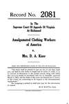 Amalgamated Clothing Workers of America v. Mrs. D. A. Kiser