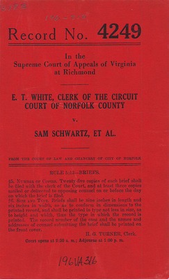 E T White Clerk Of The Circuit Court Of Norfolk County V Sam Schwa